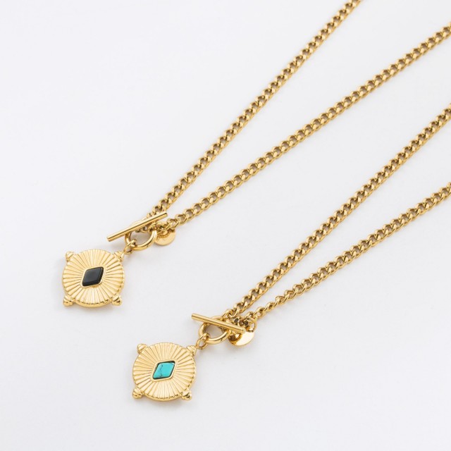 Stainless Steel Short Necklace Color:Blue