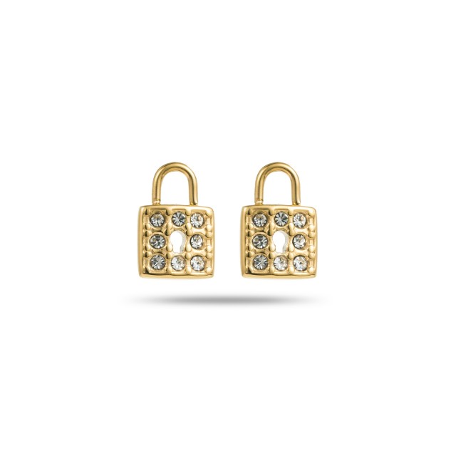 Boucles d'Oreilles Puces Cadenas en Strass Couleur:Or