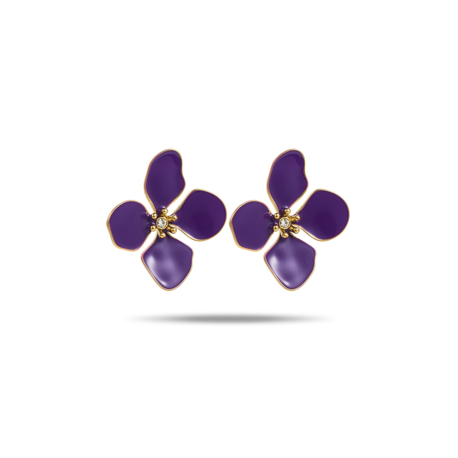 Large Flower Earrings with Strass Color:Purple