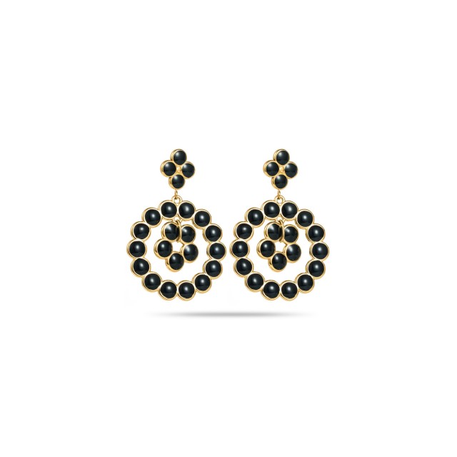 Boucles d'Oreilles ronde pierre Acier Inoxydable Color:Black