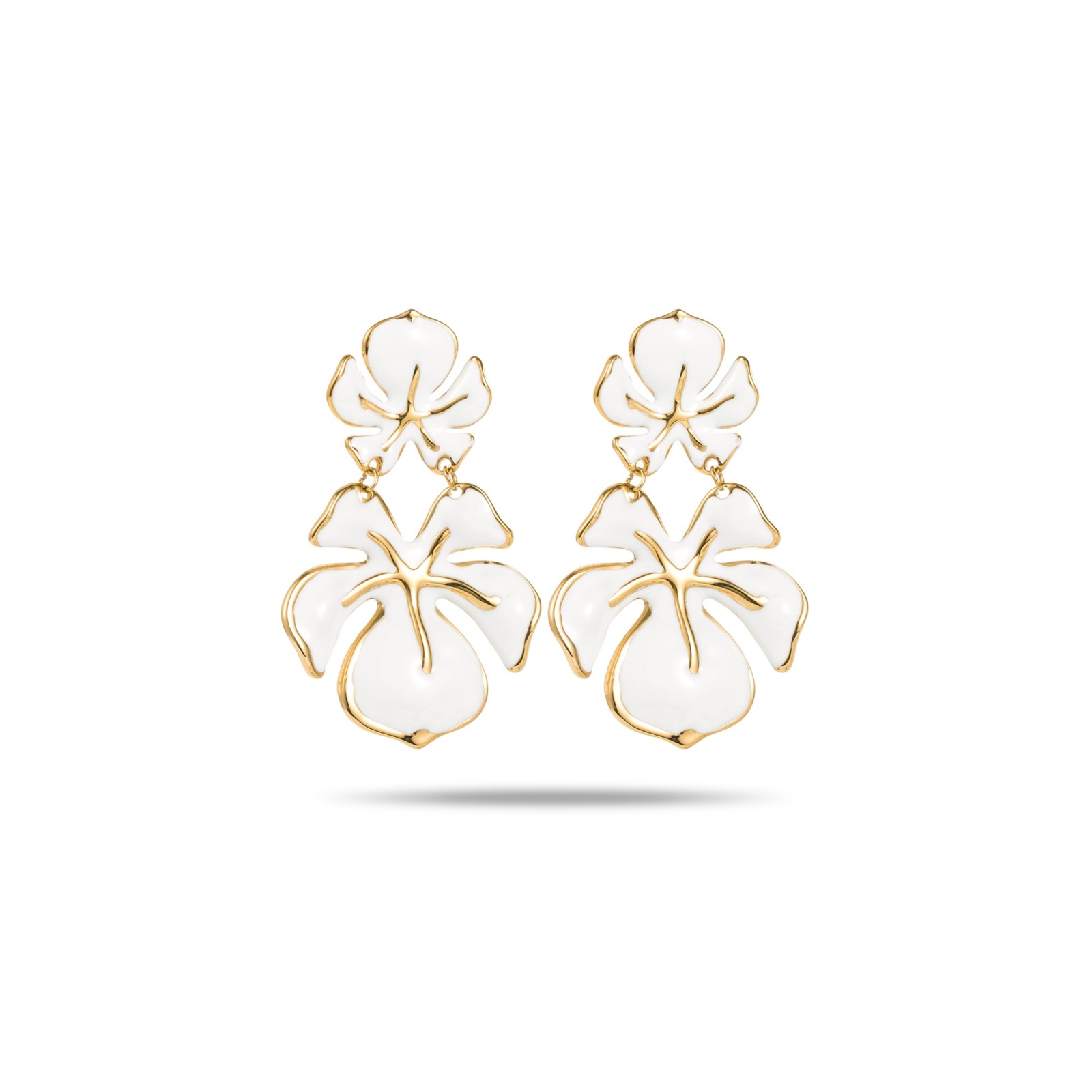 Colorful Double Orchid Earrings Color:White