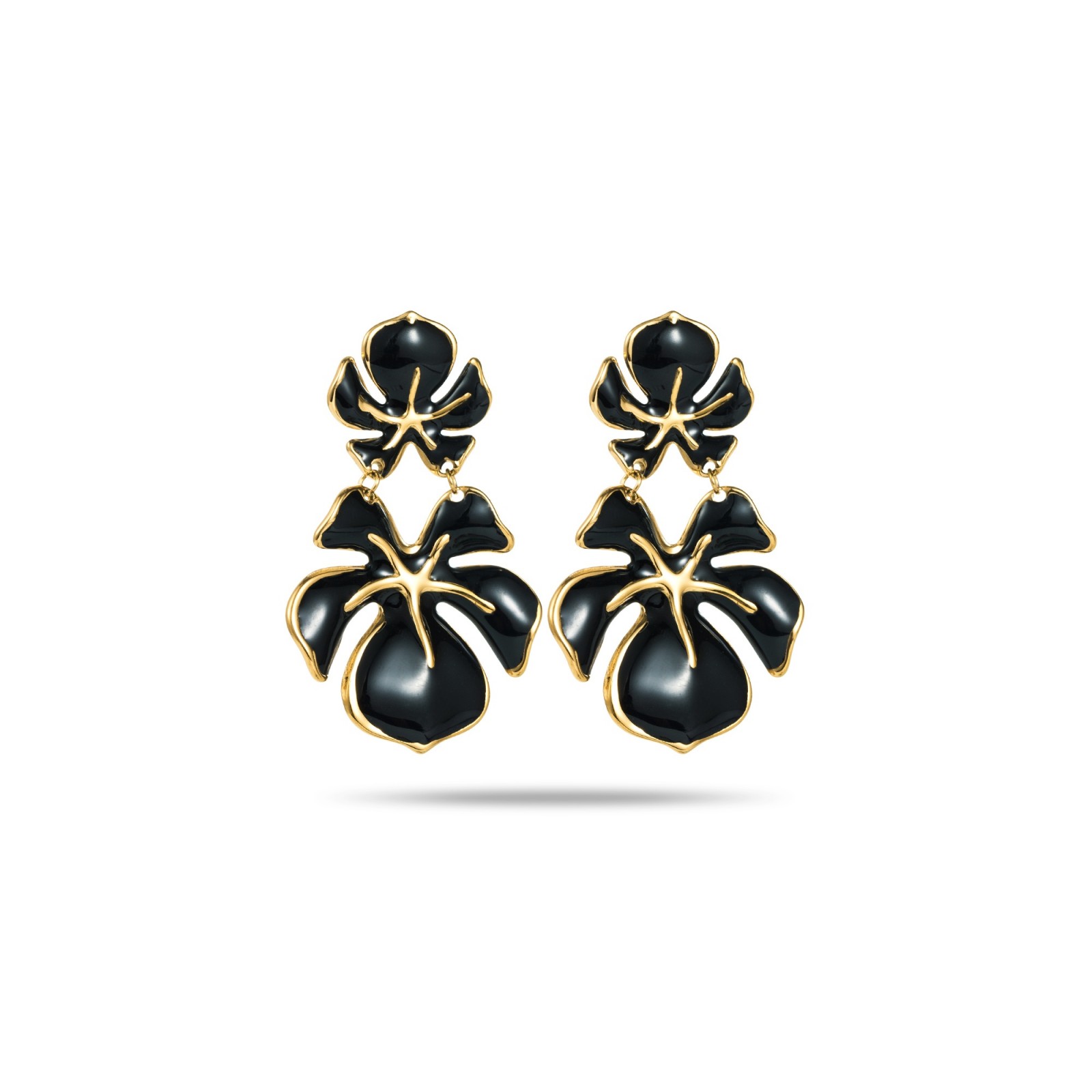 Boucles d'Oreilles Double Orchidée Colorée Couleur:Noir