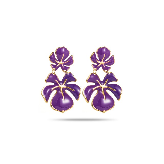 Colorful Double Orchid Earrings Color:Purple