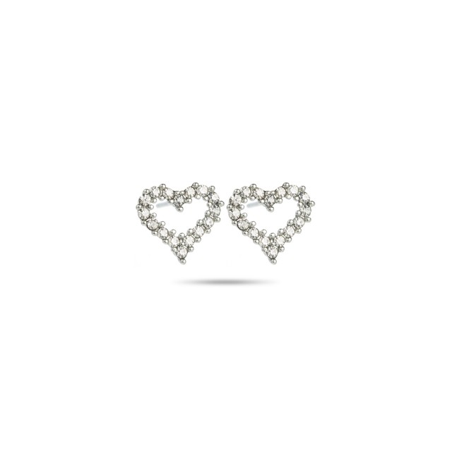 Boucles d'Oreilles Puces Coeur en Strass Couleur:Argent