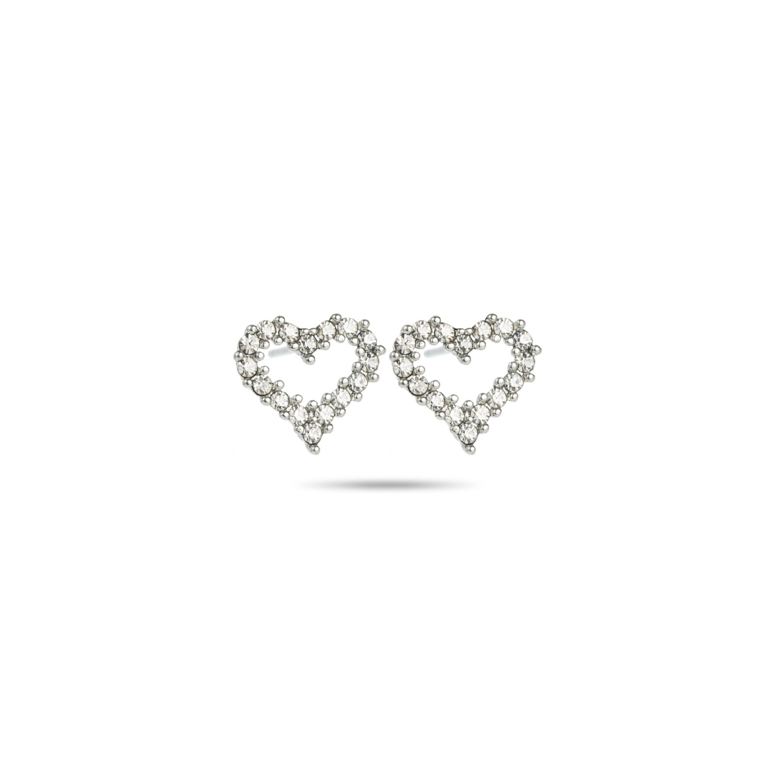 Boucles d'Oreilles Puces Coeur en Strass Couleur:Argent