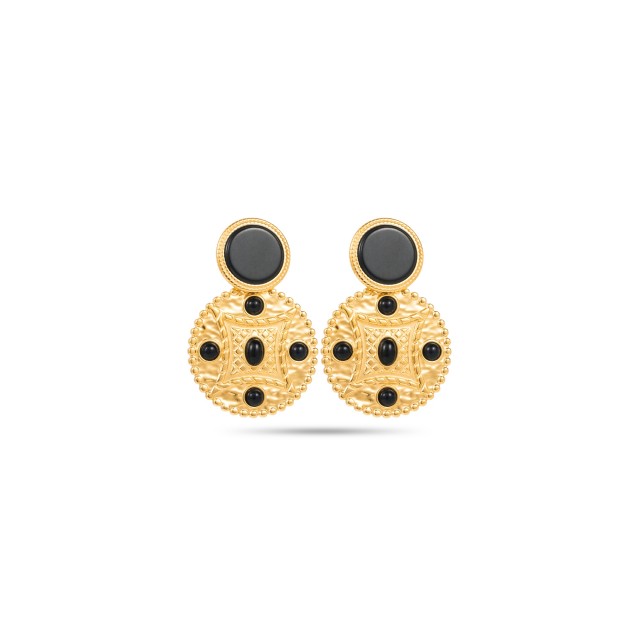 Boucles d'Oreilles ronde pierre Acier Inoxydable Color:Black