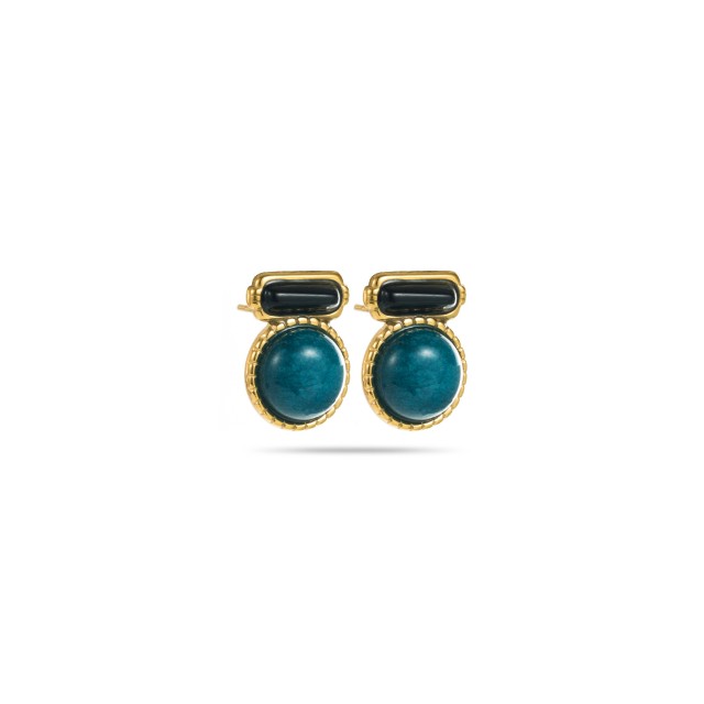 Boucles d'Oreilles Puces Rectangle et Rond de Pierres Couleur:Bleu