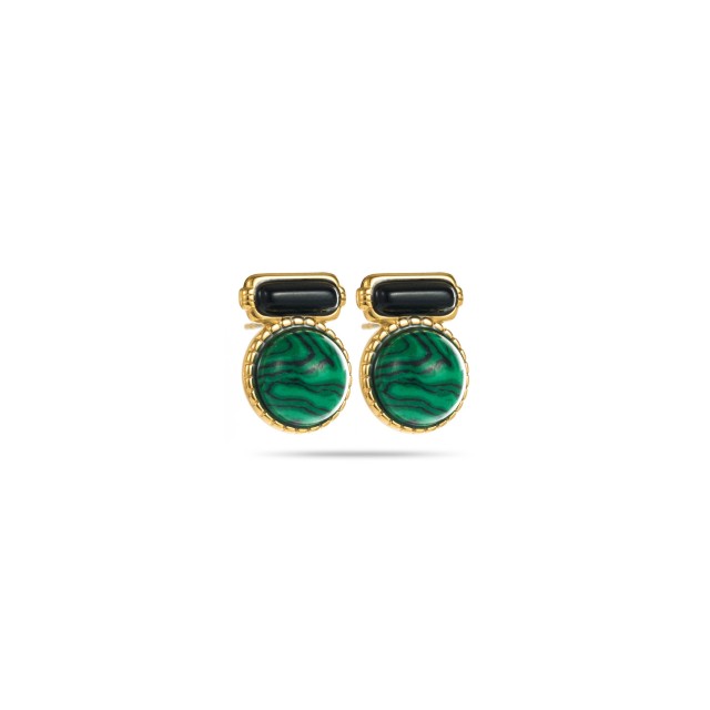 Boucles d'Oreilles Puces Rectangle et Rond de Pierres Couleur:Vert