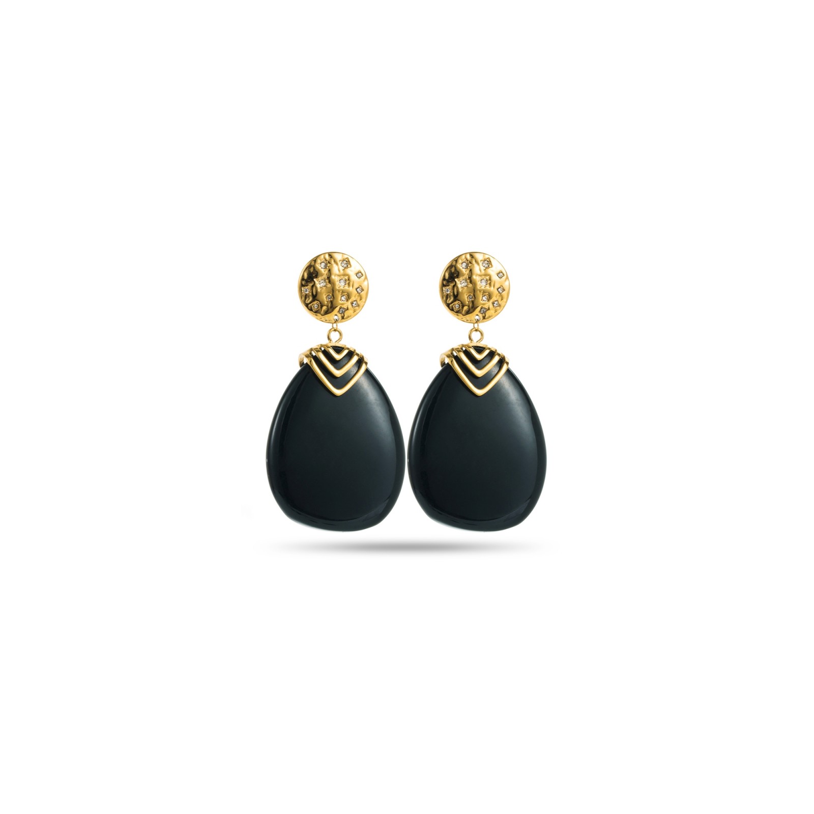 Boucles d'Oreilles ronde pierre Acier Inoxydable Color:Black