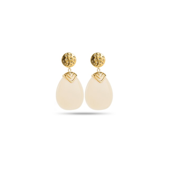 Boucles d'Oreilles ronde pierre Acier Inoxydable Color:White