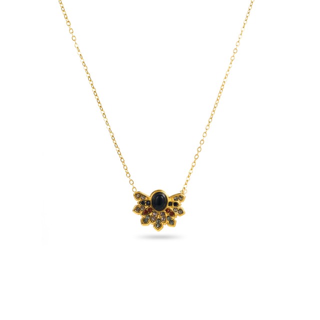 Collier Pendentif Soleil à Strass Pierre :Onyx