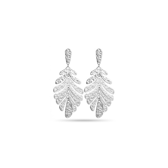 Boucles d'Oreilles Feuille d'Acier avec Martelage Couleur:Argent