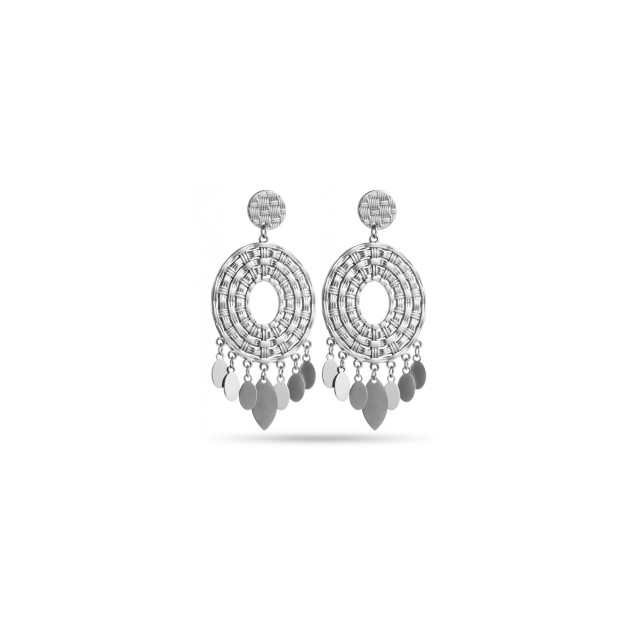 Boucles d'Oreilles Anneau Effet Raphia Tressé avec Gouttes Pendantes Couleur:Argent