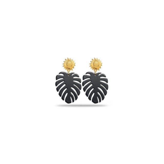 Boucles d'Oreilles ronde pierre Acier Inoxydable Color:Black