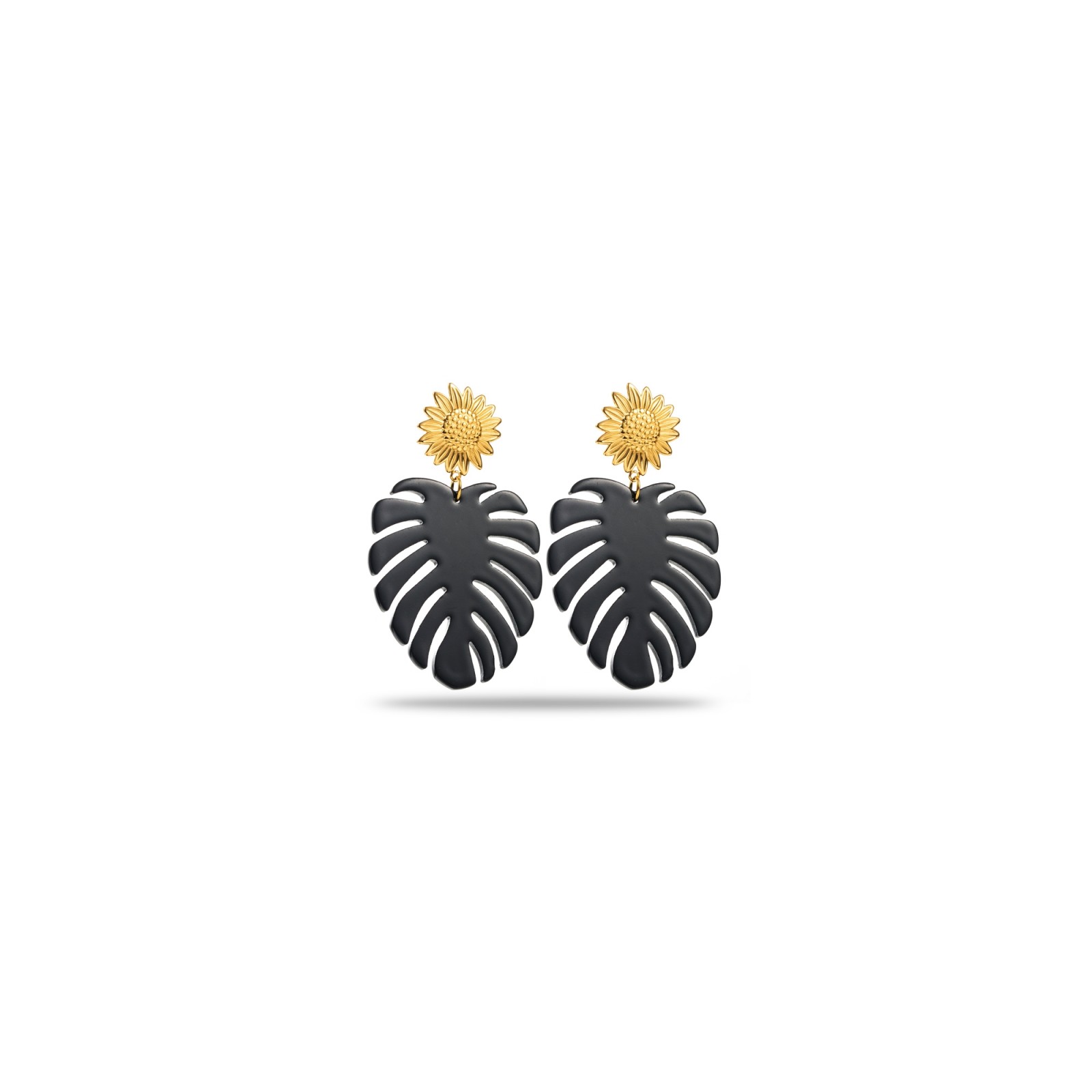 Boucles d'Oreilles ronde pierre Acier Inoxydable Color:Black