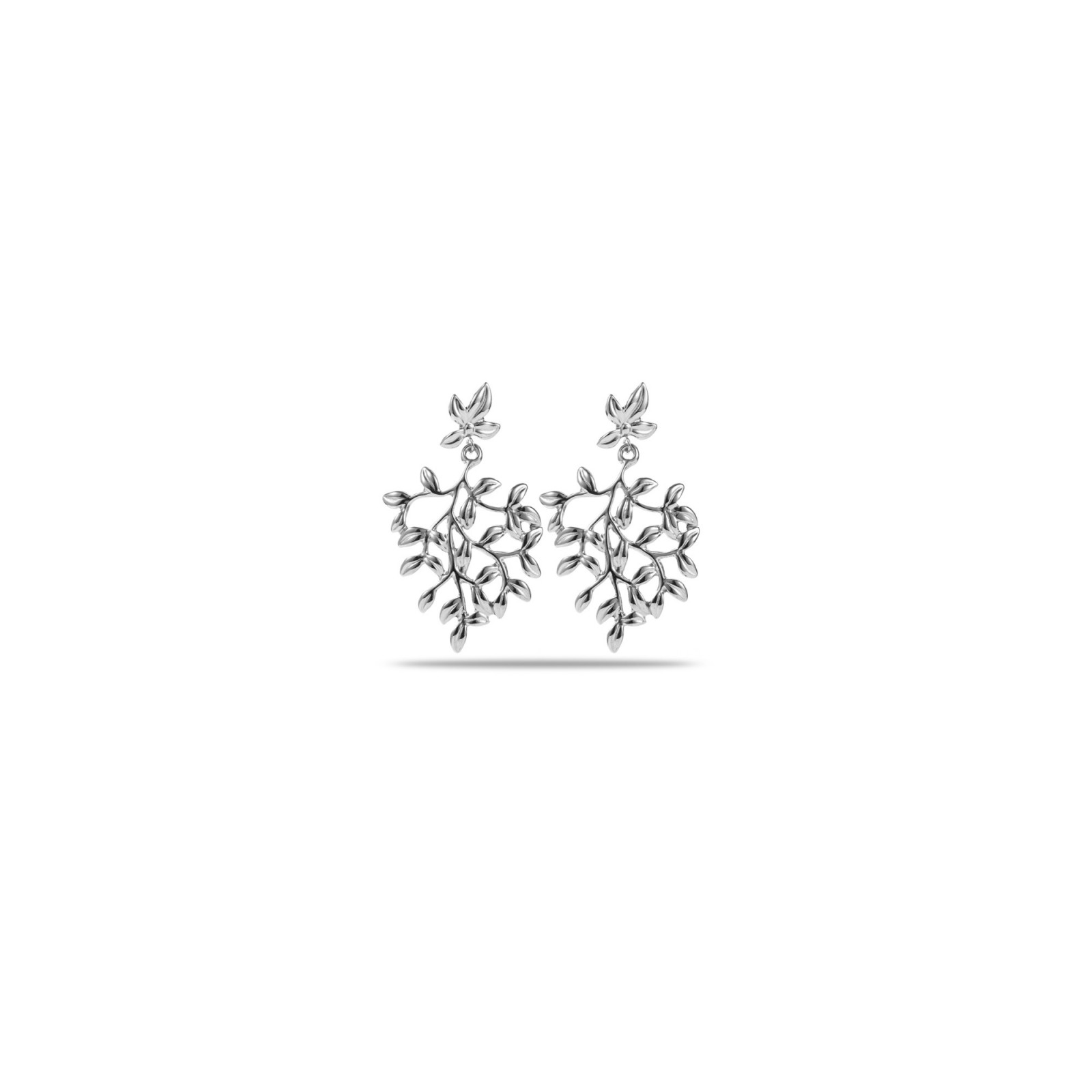 Boucles d'Oreilles Mini Fleur avec Feuillage Couleur:Argent