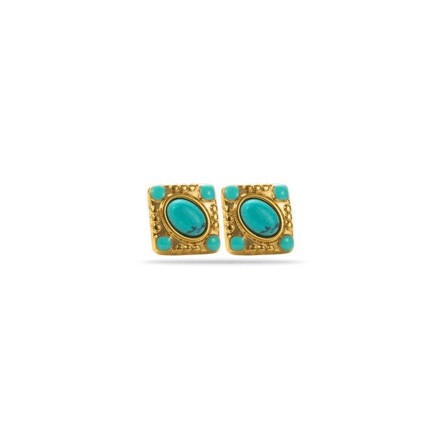 Boucles d'Oreilles ronde pierre Acier Inoxydable 