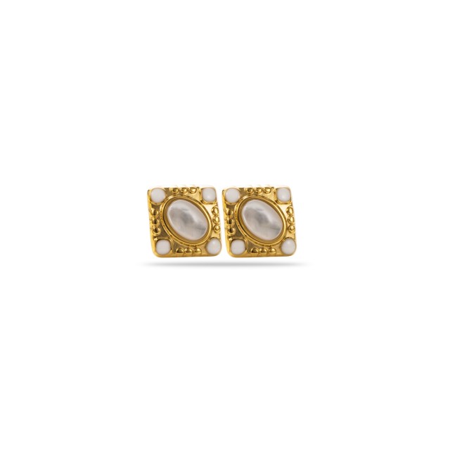 Boucles d'Oreilles ronde pierre Acier Inoxydable 