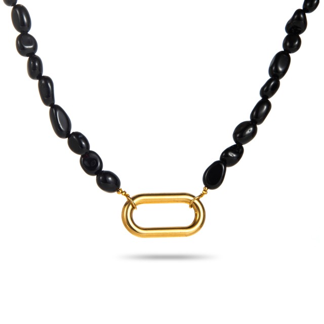 Collier de Pierre avec Pendentif Ovale Couleur:Noir