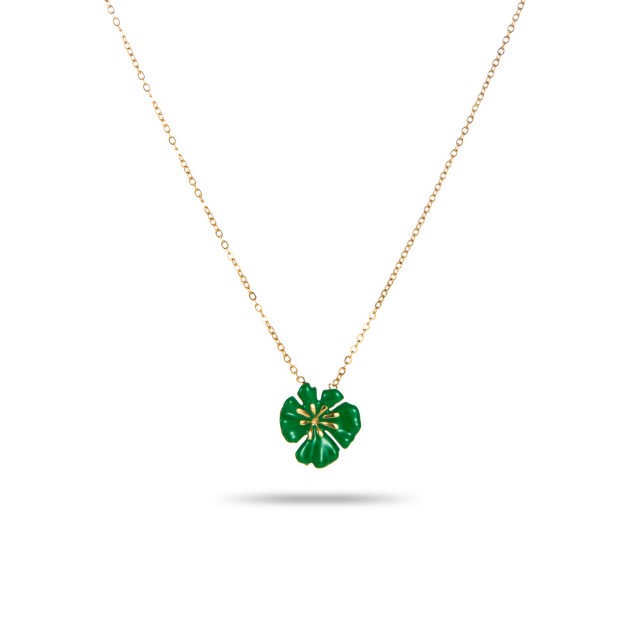 Collier Pendentif Hibiscus Coloré Couleur:Vert