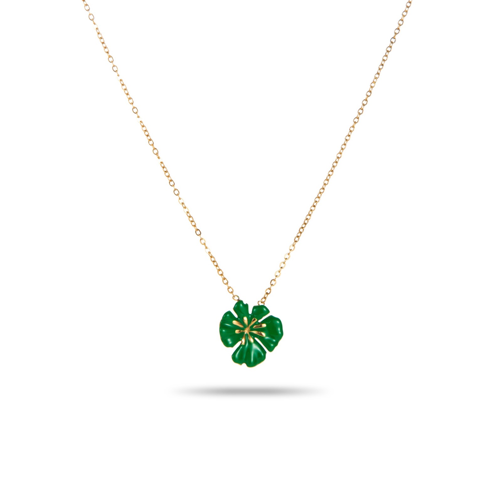 Collier Pendentif Hibiscus Coloré Couleur:Vert