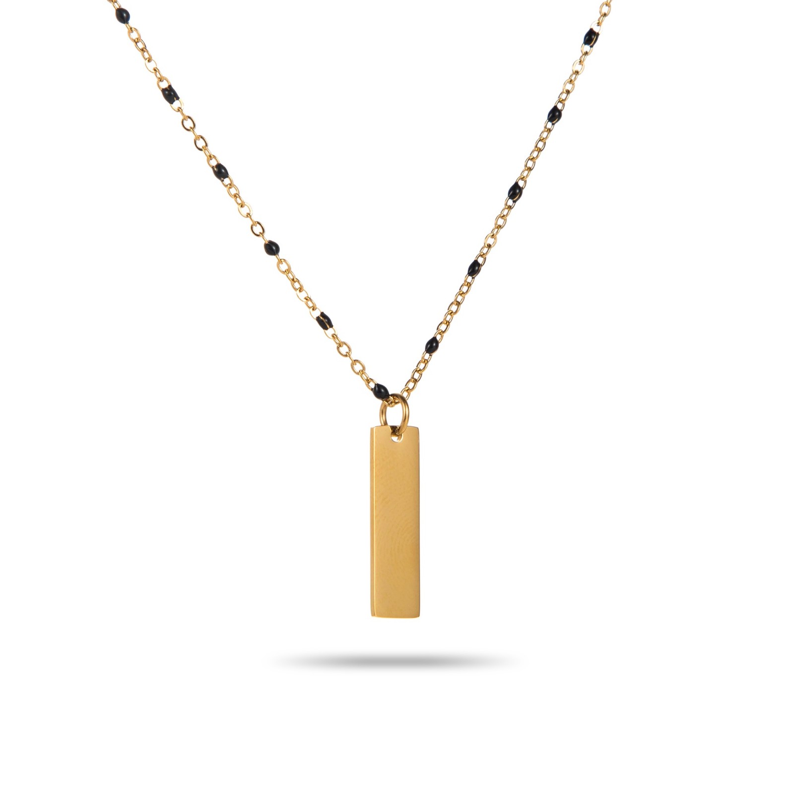 Collier Pendentif Rectangle avec Perles Couleur:Noir