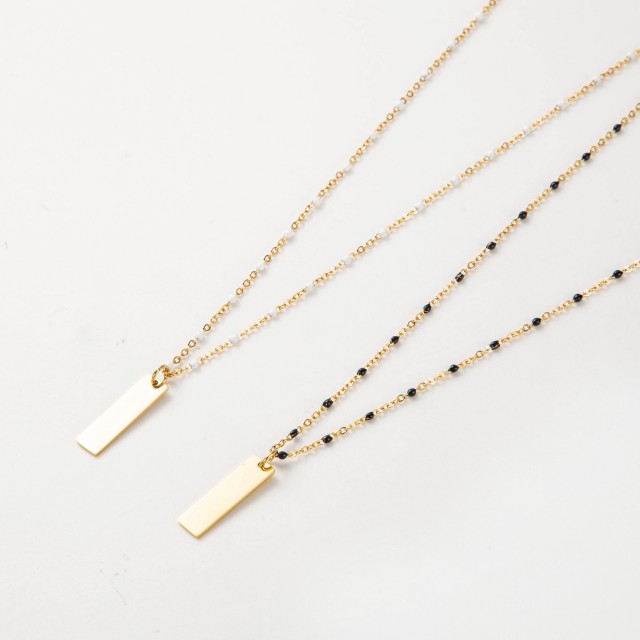 Collier Pendentif Rectangle avec Perles 