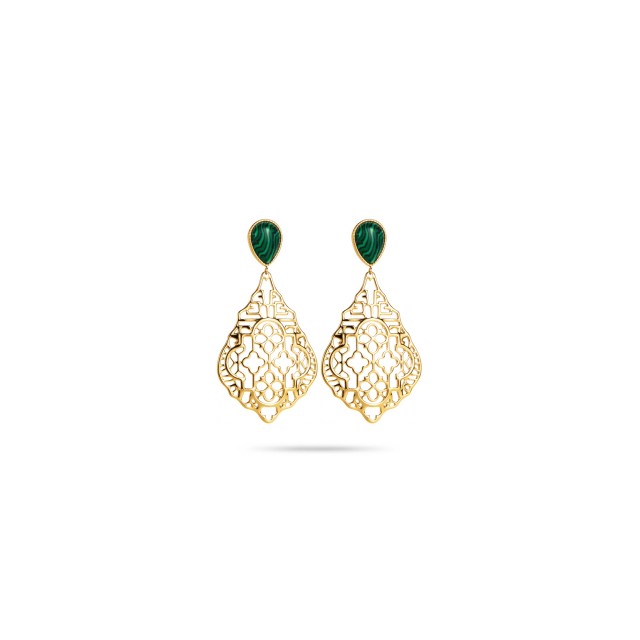 Oriental-inspired Dangling Earrings with Natural Stone  Stone:Malachite