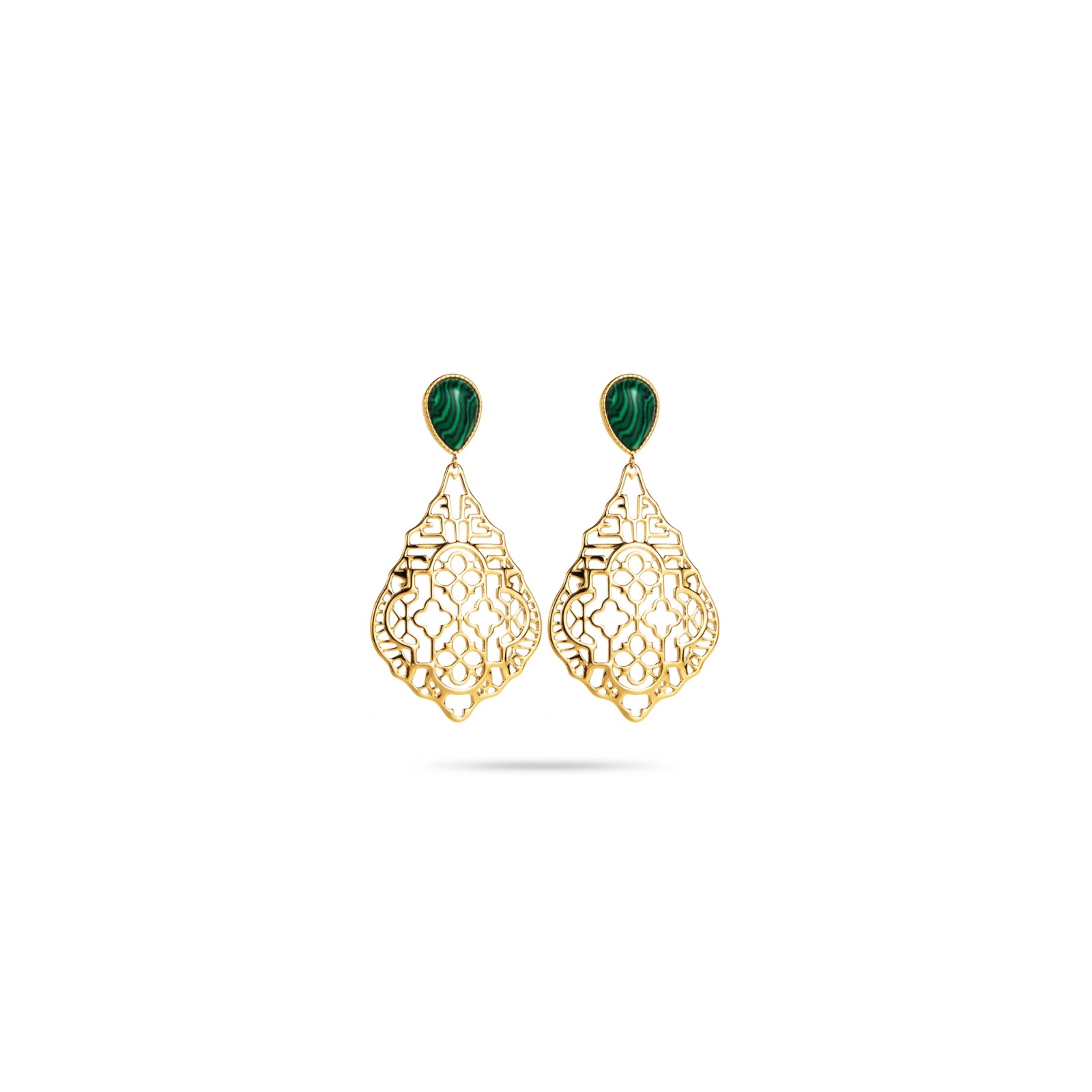 Oriental-inspired Dangling Earrings with Natural Stone  Stone:Malachite