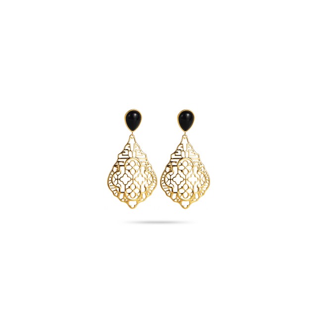 Boucles d'Oreilles Pendantes Inspiration Orientale avec Pierre Naturelle  Pierre :Onyx