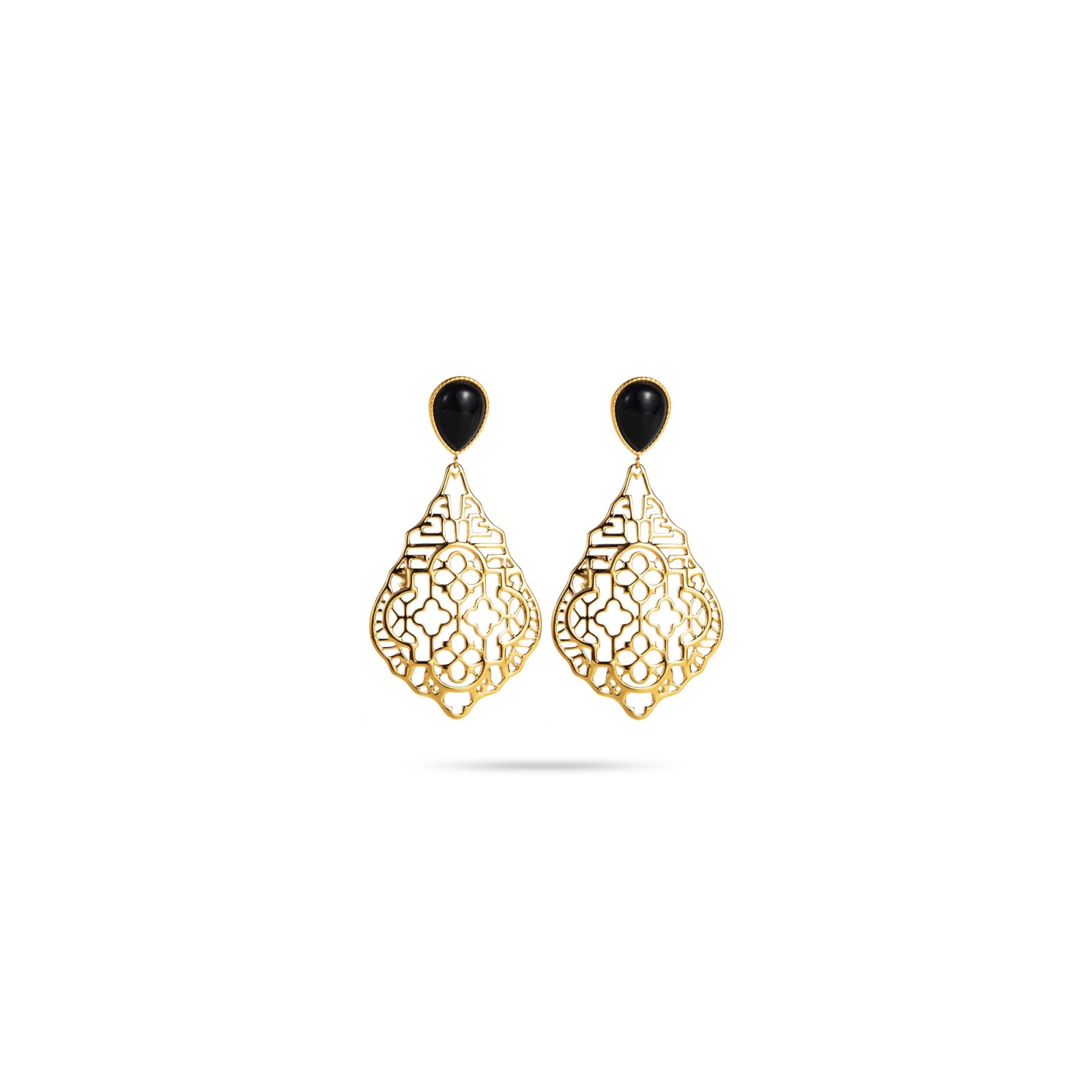 Boucles d'Oreilles Pendantes Inspiration Orientale avec Pierre Naturelle  Pierre :Onyx