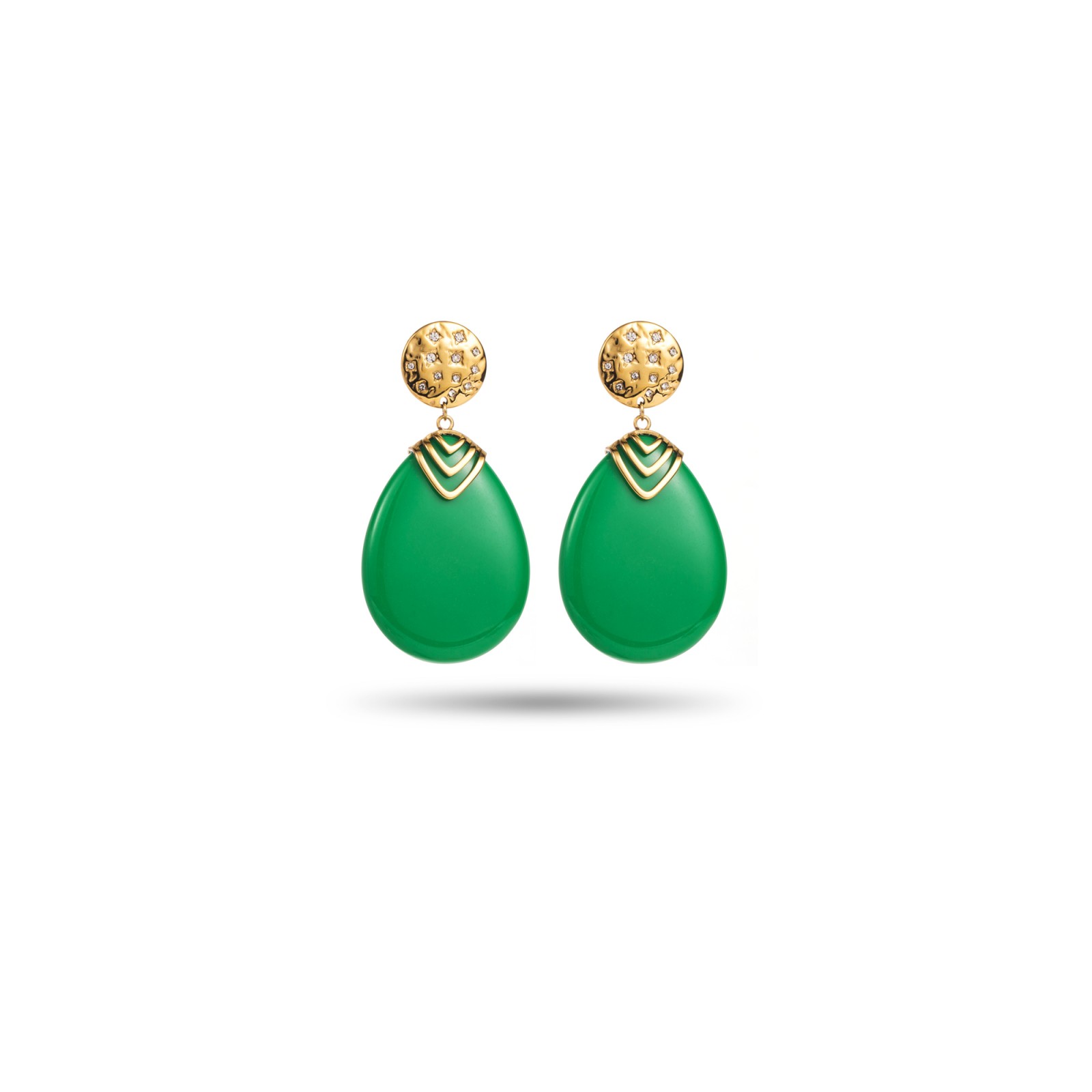 Boucles d'Oreilles ronde pierre Acier Inoxydable Color:Jade Green