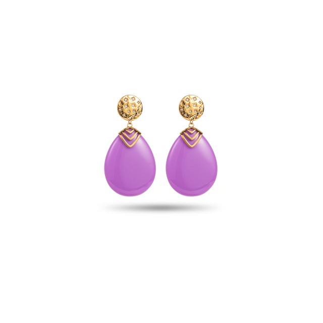 Boucles d'Oreilles ronde pierre Acier Inoxydable Color:Mauve