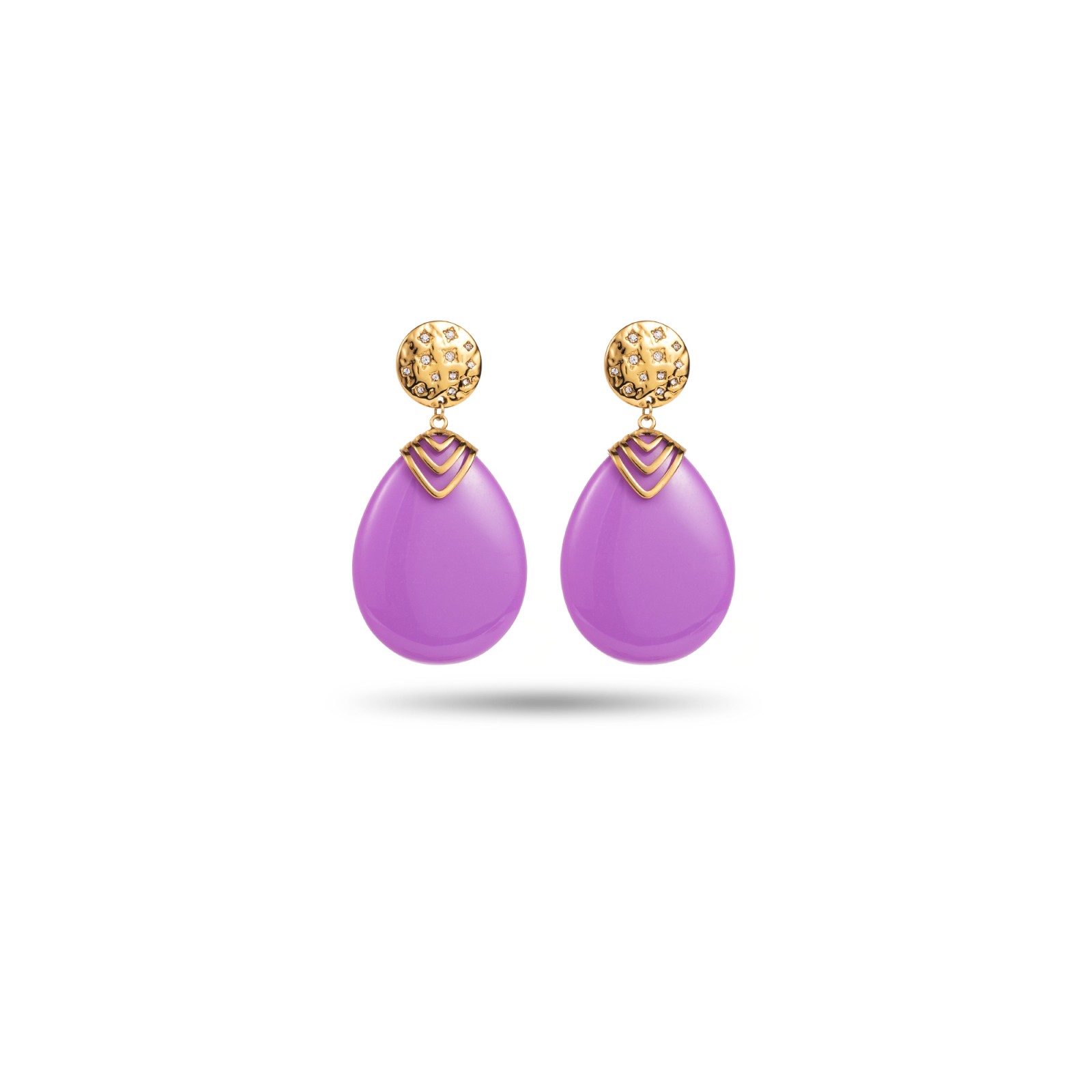 Boucles d'Oreilles ronde pierre Acier Inoxydable Color:Mauve