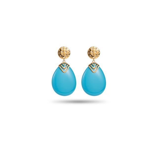 Boucles d'Oreilles ronde pierre Acier Inoxydable Color:Blue