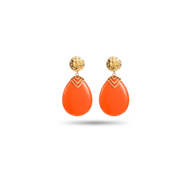 Boucles d'Oreilles Puces à Strass avec Large Goutte Colorée Couleur:Orange