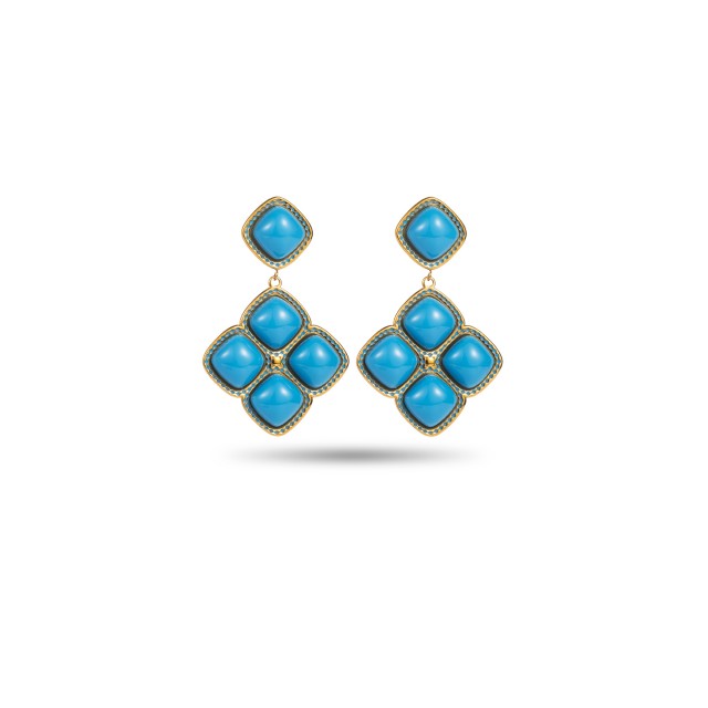 Boucles d'Oreilles ronde pierre Acier Inoxydable Color:Blue