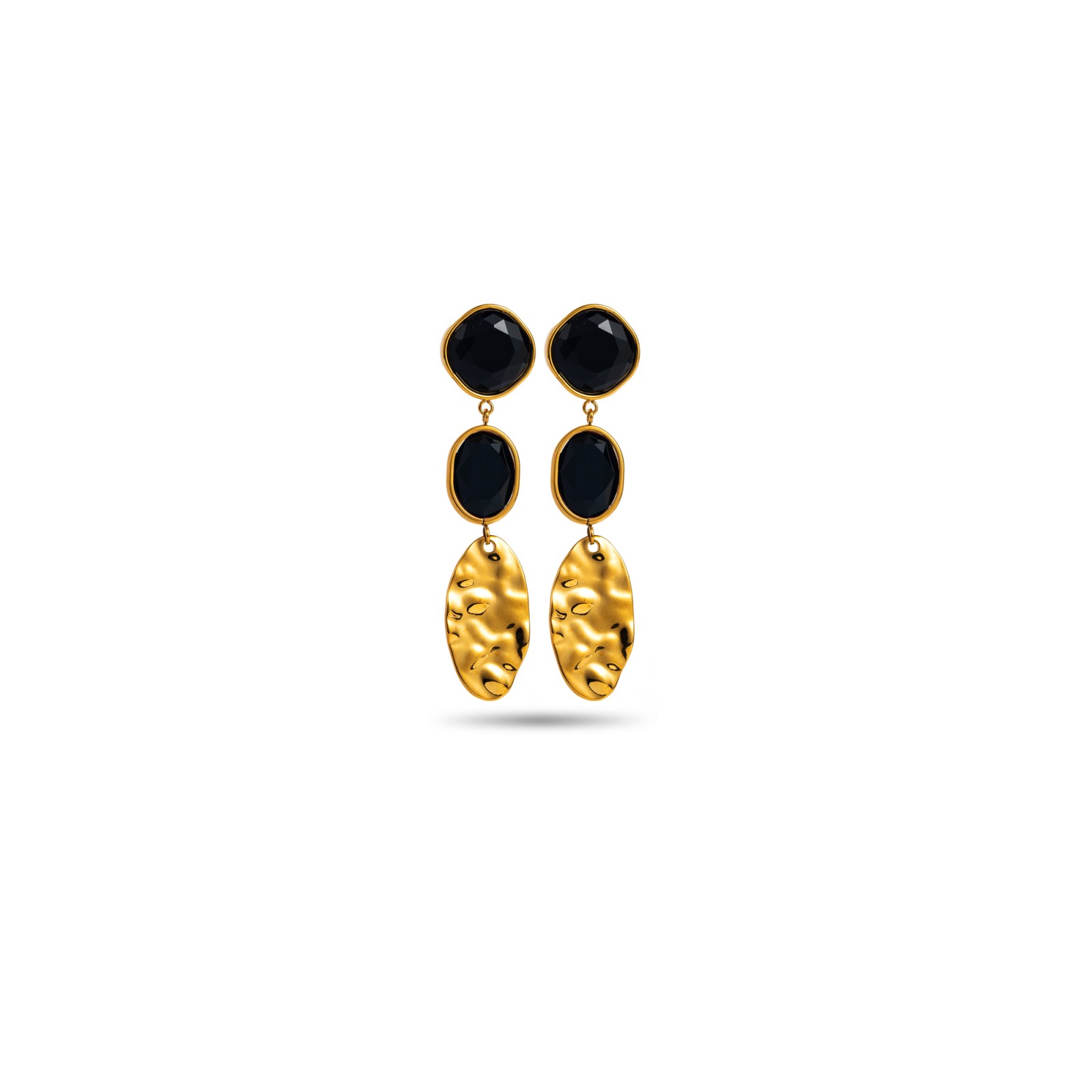 Hammered Pendant Earrings with Colored Diamonds Color:Black