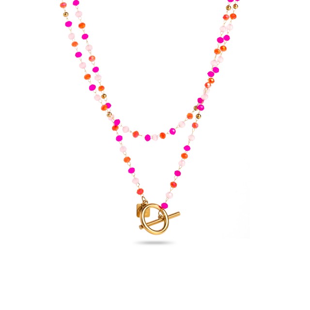 Stainless Steel Long Necklace Color:Fuchsia Pink