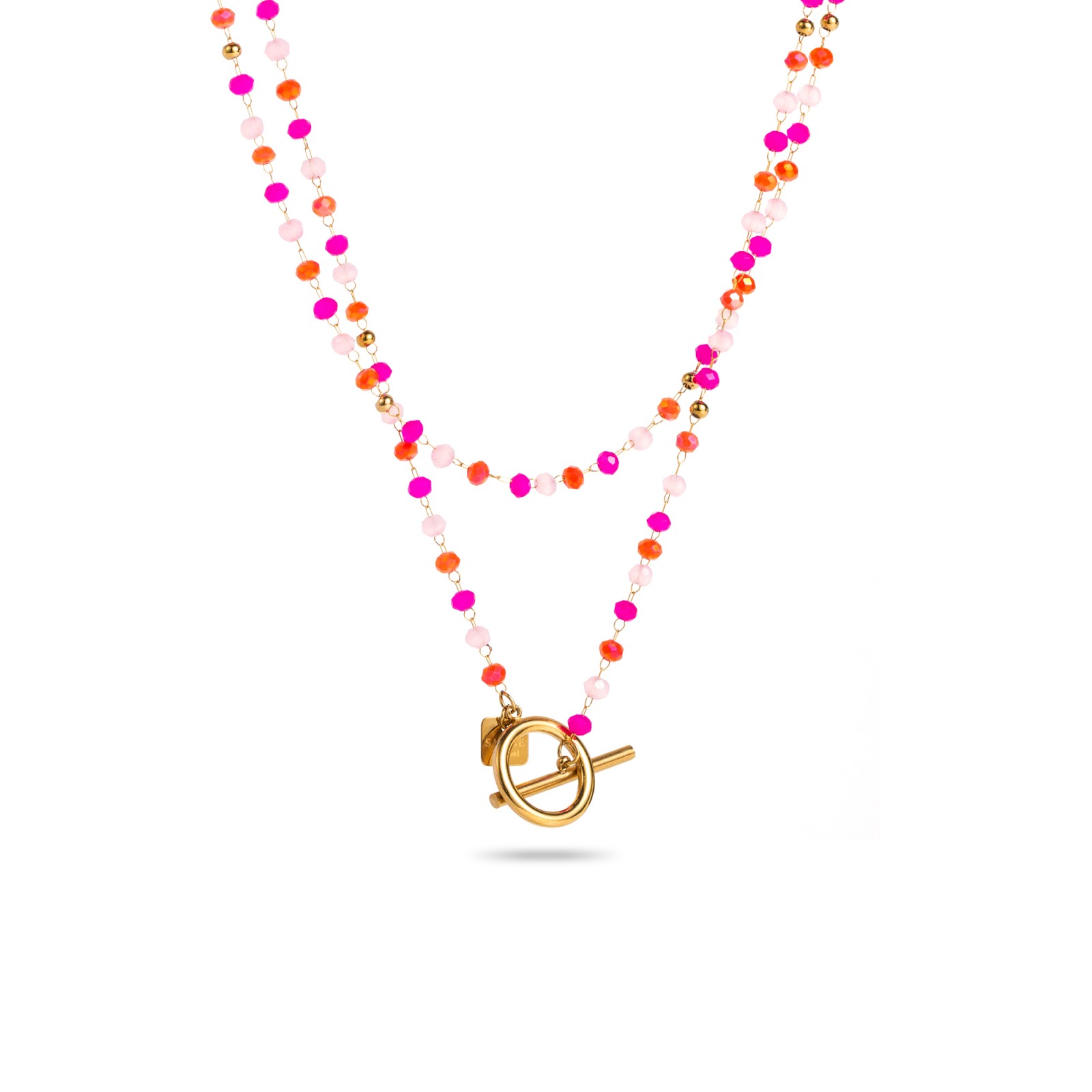 Stainless Steel Long Necklace Color:Fuchsia Pink