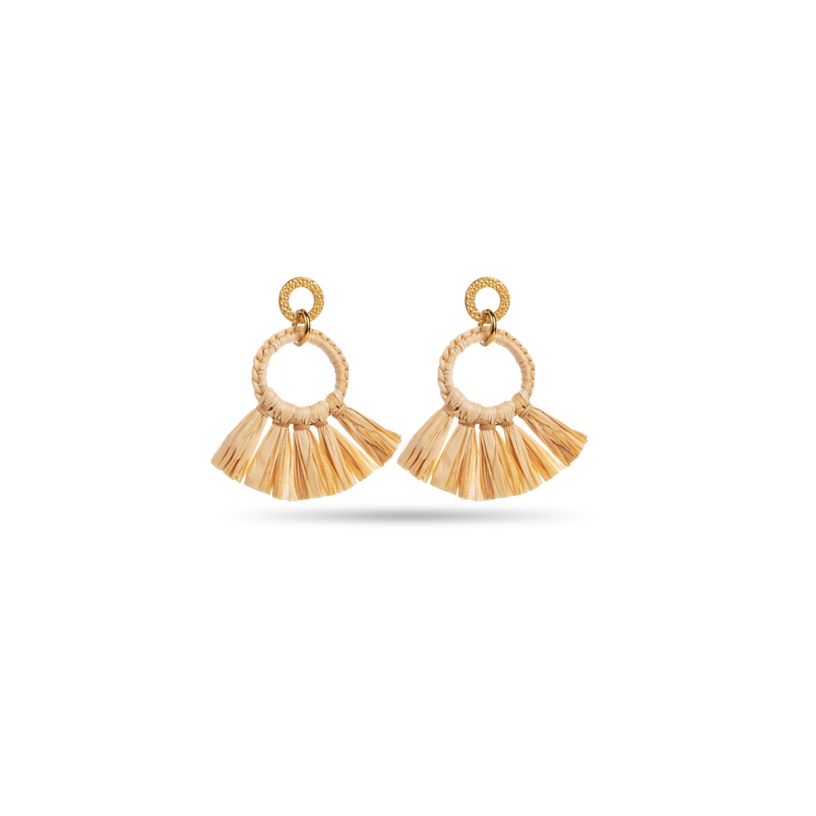 Raffia Circle Earrings with Braids Color:Beige