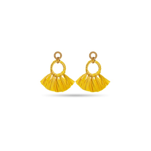 Raffia Circle Earrings with Braids Color:Yellow