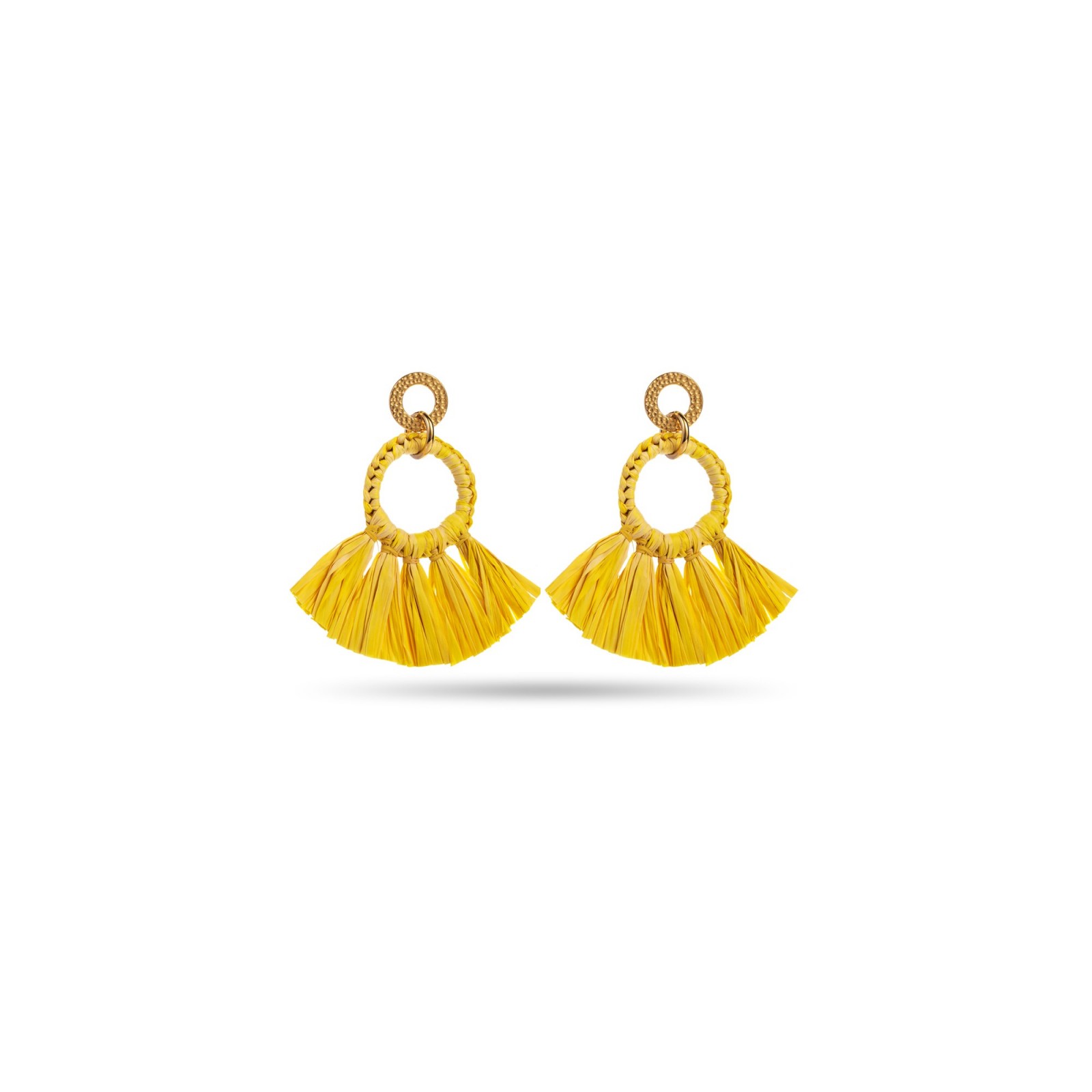 Raffia Circle Earrings with Braids Color:Yellow