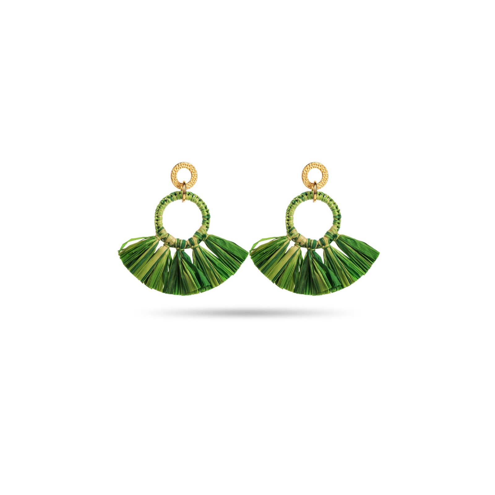 Raffia Circle Earrings with Braids Color:Green