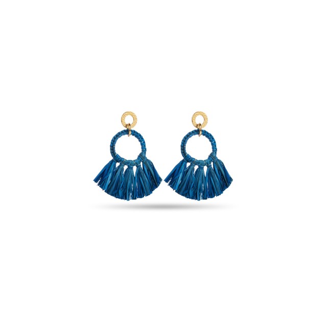 Raffia Circle Earrings with Braids Color:Blue