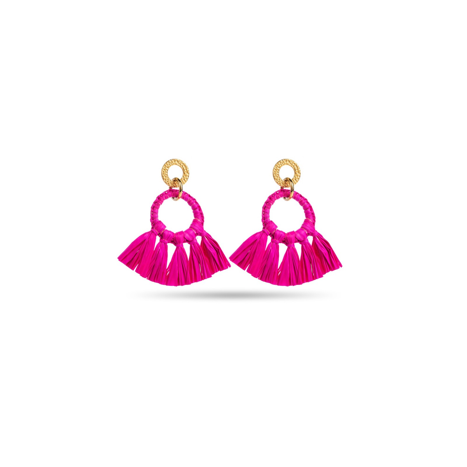 Raffia Circle Earrings with Braids Color:Fuchsia Pink