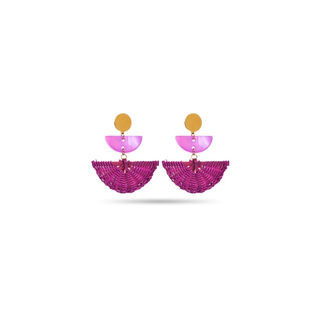 Mother-of-pearl and Raphia Fan Earrings Color:Purple