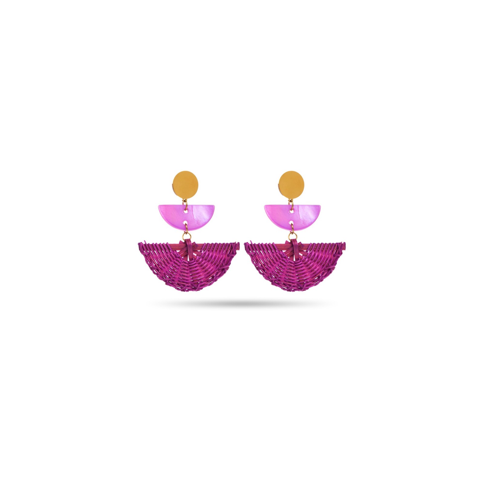 Mother-of-pearl and Raphia Fan Earrings Color:Purple