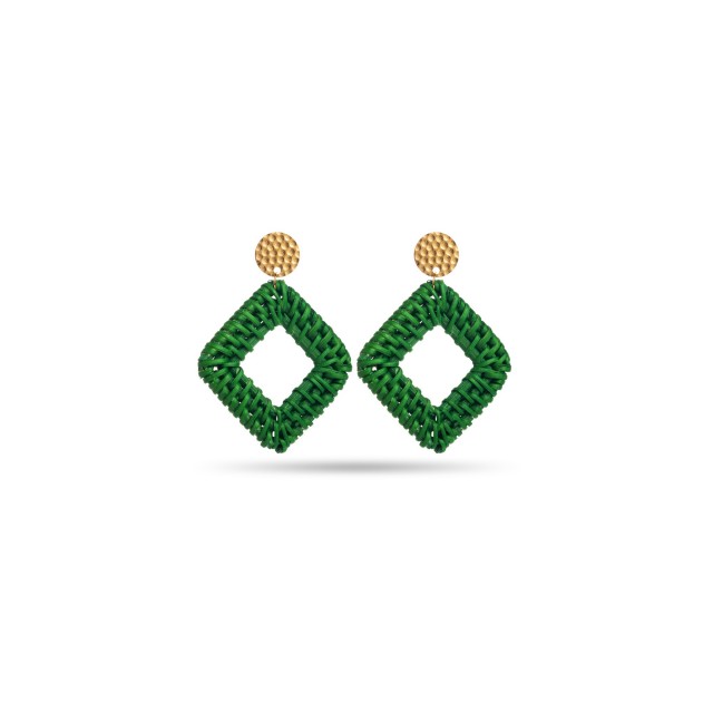 Losange Raphia Earrings Color:Green