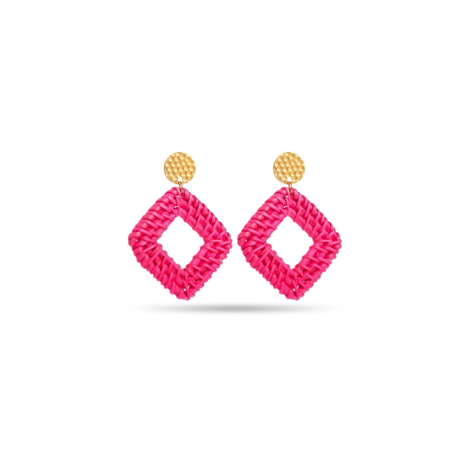 Losange Raphia Earrings Color:Fuchsia Pink